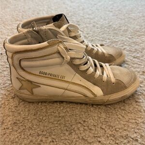 Golden Goose White and Gold High-Top Sneakers